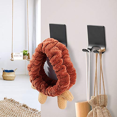 Razor Holder Shaver Hook Hanger Stand Caddy (4 Pack) Self Adhesive Stick on Hook Heavy Duty Stainless Steel Phone Holder for Shower, Tools for Hanging Washcloth Towel Loofah for Bathtub Wall, Black - view 7