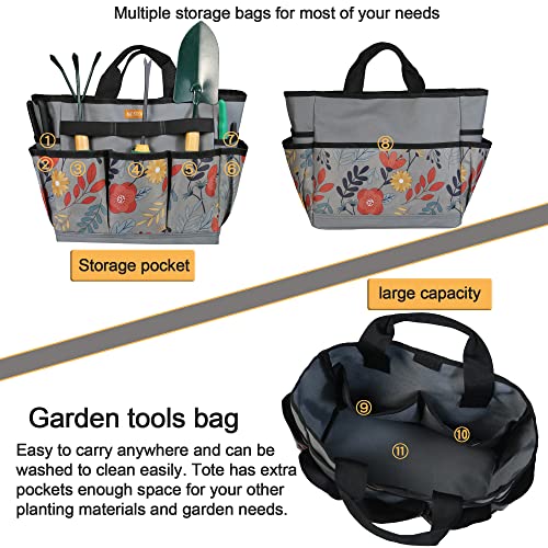 Garden Tool Bag, Garden Tool Kit Holder Home Organizer Storage Carrier, Oxford Garden Hand Tool Storage Tote Organizer with Handle and 8 Roomy Pockets, Floral Gardening Gift, Tools Not Included - view 4
