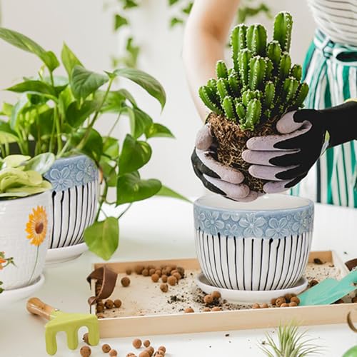 Ceramic Plant Pots Set of 3, 6.75/5.6/4.2 inch Planters with Drainage Holes and Saucer, Flower Pot Outdoor Indoor, Modern Decorative Planters for House Plants Garden Planters Succulent Pots - view 5