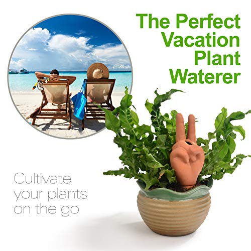4 Pack 9" Tall Peace Hands for Plant Auotmatic Watering Devices - Terracotta Plants Self Watering Spikes Stakes - Home Garden Decorative Waterer(Peace V Sign Hand) - view 6