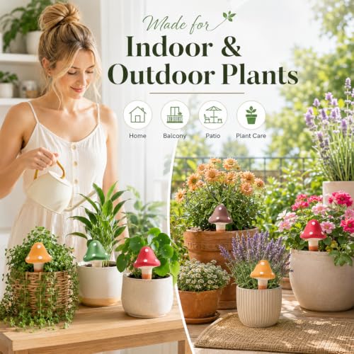 Terracotta Self Watering Spikes, 4 Pack Mushroom Self Watering Planter Insert, Vacation Plant Slow Release Watering Devices for Indoor Outdoor Plants, Colorful Large Water Globes - view 5