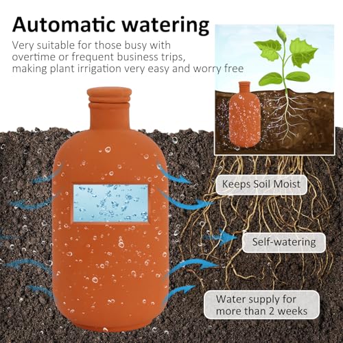 2 pcs Large 10x5in Ollas Terracotta Watering Pots Self Watering Planter Insert 1.8L Terra Cotta Clay Watering Spikes Automatic Plant Watering Devices for Outdoor & Indoor Plants Self-irrigate - view 3