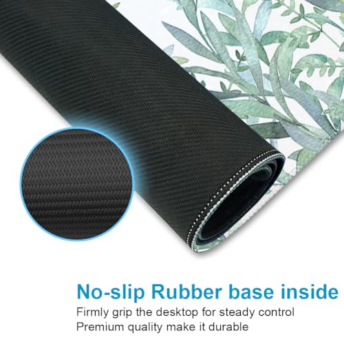 XXL Waterproof Office Desk Pad Protector 35.4x15.7 Inch - Extended Gaming Mouse Pad with Non-Slip Rubber Base, Thickened Keyboard Mat, Stitched Edges & Green Plants Design - view 5
