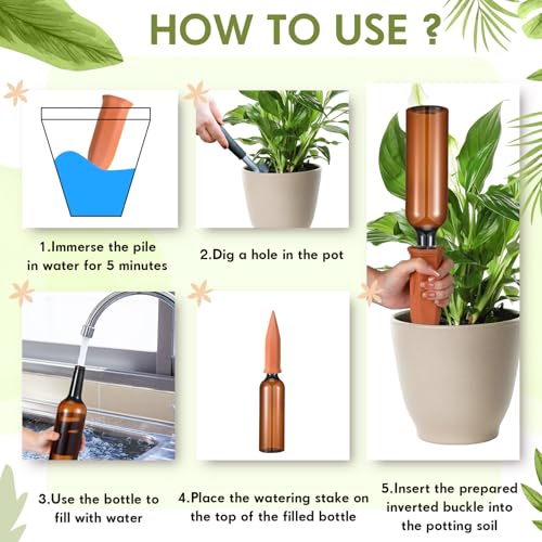 8 Pcs 4 Set Plant Watering Devices, Terracotta Watering Spikes with 25 oz Plastic Wine Bottles, Slow Release Vacation Insert Automatic Plant Waterer Device for Indoor Outdoor - view 4