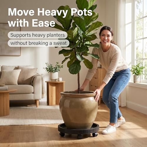 14.2 Inch Planter Caddies Rolling Saucer Caddy with Wheels, Heavy Duty Wheeled Stand for Potted Plant, Round Coaster Roller Base Tray with Casters, Flower Pot Dolly Holder for Indoor Outdoor - view 6