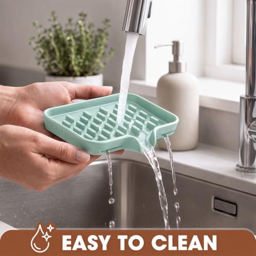 2 Pack Silicone Soap Dish with Drainage Holes for Bathroom Shower Caddy Kitchen Counter Sponge Holder Bar Sink Organizer Suction Cup Dispenser Shampoo Hanging Office Tools Storage New Green - view 4