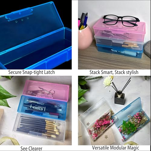 6-Pack Nail Storage Organizer with Breathable Lid, 7.5" x 3" x 1.5" Pink Blue Clear Plastic Box Case, Small Nail Tool Organizer Case for Nail Files, Makeup Brushes, Combs, Press on Nails - view 2