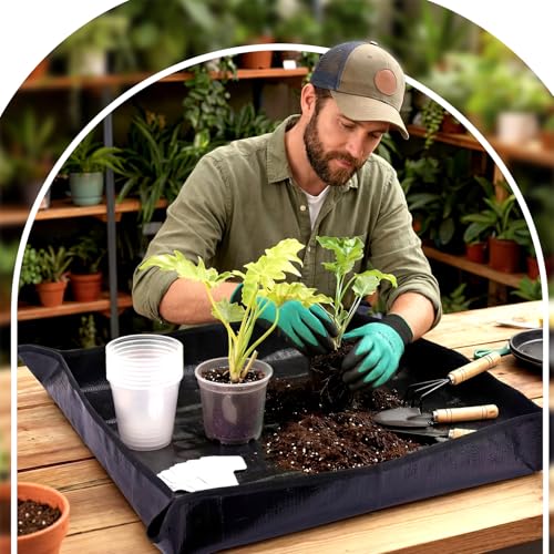 83 Pcs Garden Supplies Tools Kit, 5/6/7 Inch Clear Plastic Plant Pots with Transplanting Mat, Trowel Cultivator Rake Set, Label & Glove, Succulent Tools Gift for Plant Lovers Accessory - view 5