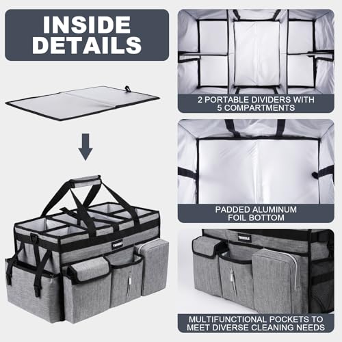 Extra Large Cleaning Caddy Bag with Rigid Support Board, Cleaning Organizer Tote with Detachable Divider, Adjustable Shoulder Strap & Waist Belt, Cleaning Supply Carrier for Cleaners & Housekeepers - view 3