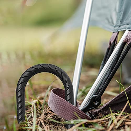 16” Ground Rebar Stakes (8pcs) Heavy Duty J Hook Ground Anchors, Curved Steel Plant Support Garden Stake with Chisel Point end, Hammer Through Hard Soil for Camping Tent - Black Powder Coated - view 5