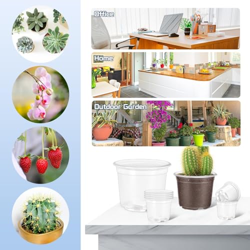 40 Pack 5/4/3/2.75 Inch Clear Nursery Pots with 40 Plant Labels, Clear Plant Pots with Drainage Hole Plastic Transparent Variety Pack Garden Flower Seedling Pot Small Planter Containers - view 4
