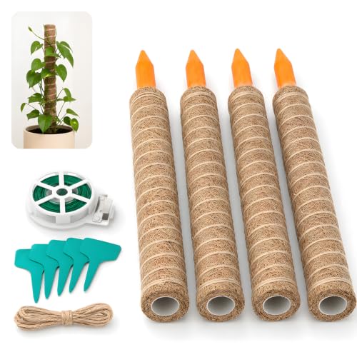 4 Pcs 15in Stackable Support，Moss Poles for Climbing Plants