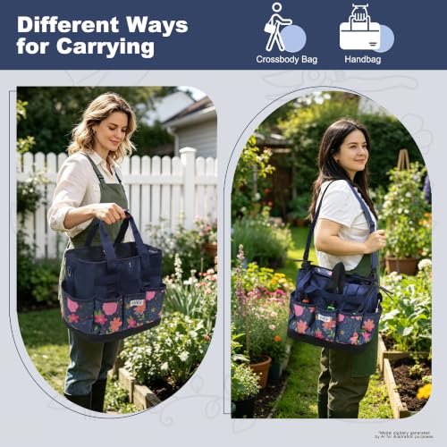 Hard Bottom Floral Garden Tool Tote Bag with Shoulder Strap - view 6