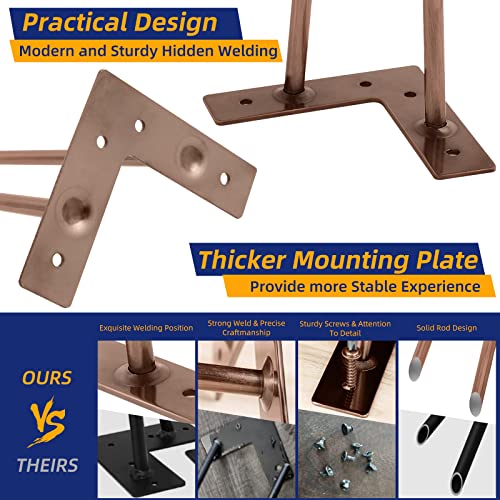 Coffee Table Legs 14 Inch Hairpin Legs Solid Rods Metal Table Legs Bench Legs for Furniture Set of 4 Furniture Feet with Floor Protectors Heavy Duty Desk Legs DIY Dresser Legs(Antique Copper) - view 3
