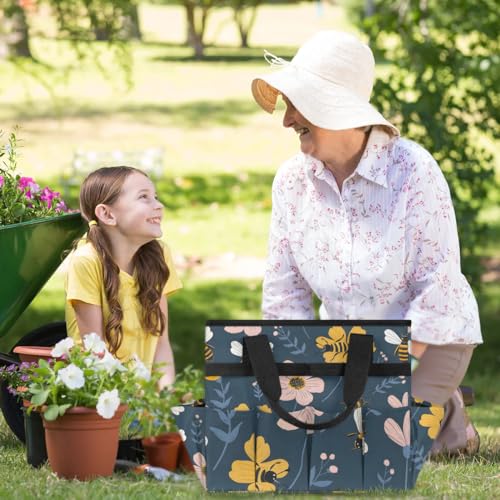 Garden Tote Bag with Pockets Bee Flower Gardening Bags for Tools Organizer Heavy Duty Storage Bag with Handle for Lawn Yard Casual - view 6