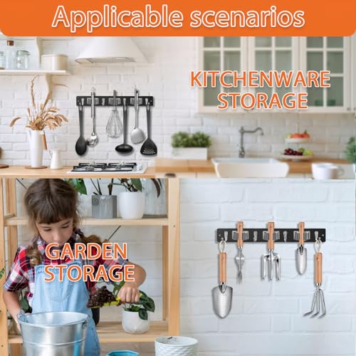 Mop and Broom Holder Wall Mount - Rustic Wood Broom Hanger Wall Mount | Laundry Room Decor - Broom Organizer Wall Mount for Farmhouse Garden Kitchen Garage Tool Organizer(Black-3slots/4hooks) - view 6