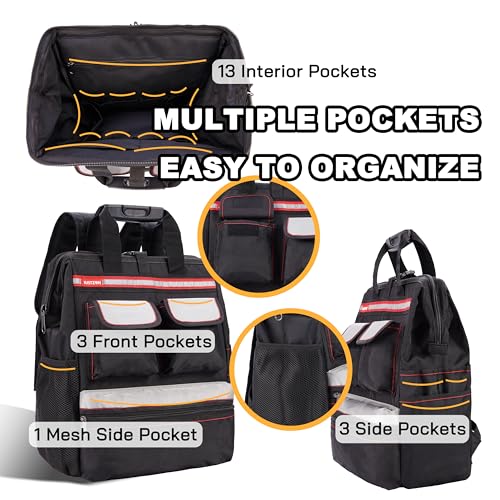 Backpack Tool Bag with Padded Back Support Heavy Duty Tool Kit Carrier Storage Bags for Electrician, Plumber, HVAC, Cable Repairman - view 3
