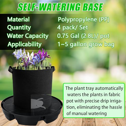 4 Pack Self-Watering Pots for Indoor Plants, Pot Bases for Fabric Planters - view 3
