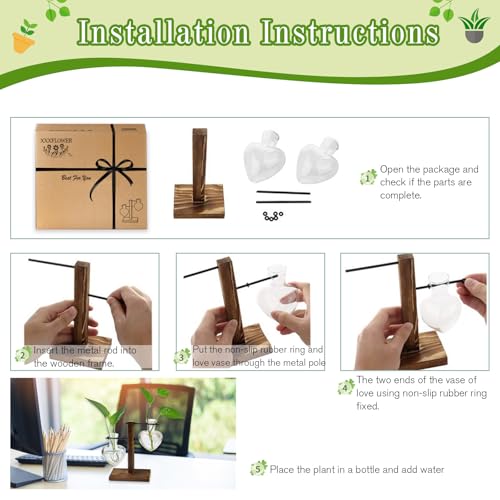 Plant Propagation Station Terrarium Wooden Stand 2 Love Bulb Vase - view 5