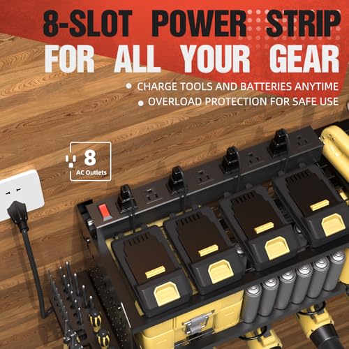 Large Power Tool Organizer with Charging Station, 3 Layer Heavy Duty Modular Wall Mount Rack with 9 Drill Holders for Garage Workshop, Battery Utility Rack with 8-Outlet Power Strip - view 2