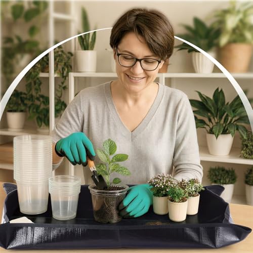 83 Pcs Garden Supplies Tools Kit, 5/6/7 Inch Clear Plastic Plant Pots with Transplanting Mat, Trowel Cultivator Rake Set, Label & Glove, Succulent Tools Gift for Plant Lovers Accessory - view 6