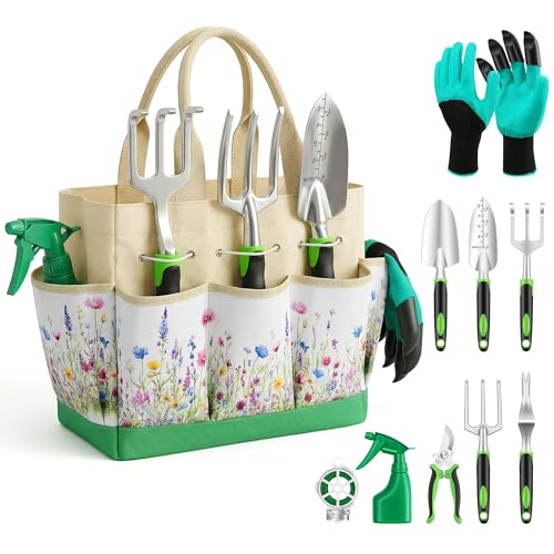 Gardening Tools 10-Piece, Heavy Duty Garden Tool Set with Handbag