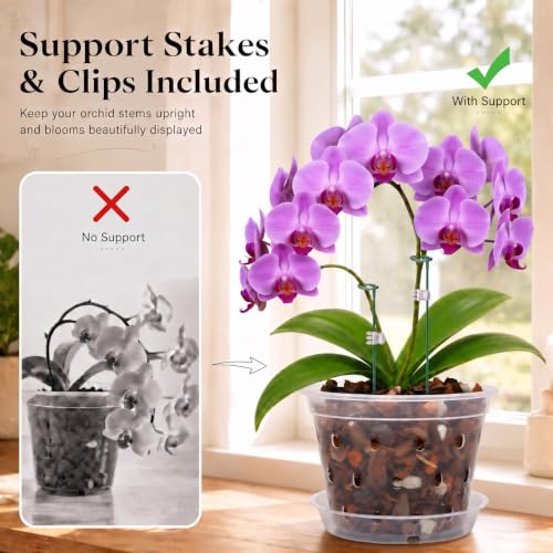 7/6/5/4 Inch Orchid Pots, 8 pack Clear Orchid Pot with Hole and Saucer - view 4