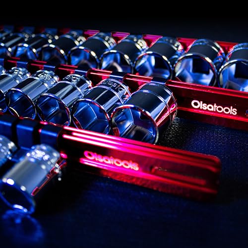 1/2-Inch Drive Socket Holder Rail, Red Aluminum, 16 Clips - view 6