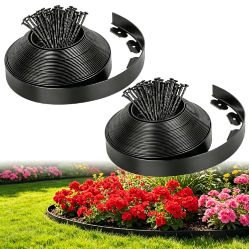 2 in Tall 66FT Landscape Edging Border with 100 Spikes, No Dig Edging Kit