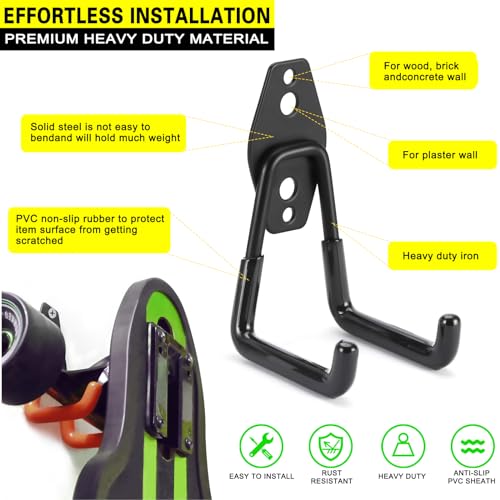 6 Pack Garage Hooks Heavy Duty Storage Organizer Wall Mount Power and Garden Tool Hangers, for Hanging Ladders, Ropes, Hose, Bulk Items - view 2