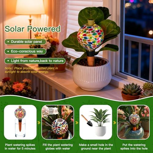 Solar Mosaic Watering Globe, 17 fl oz, Terracotta Spike, Multicolor - view 6