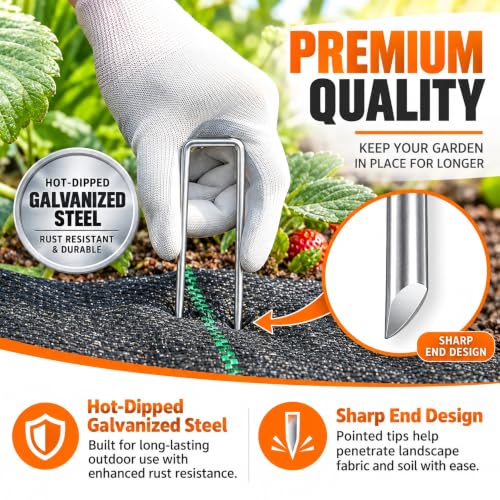 50 Pack Landscape Staples 6 Inch, 11 Gauge Heavy Duty Galvanized Sod Staples for Weed Barrier Fabric, Ground Cover, Garden Netting, Irrigation Tubing and Lawn Projects - view 3