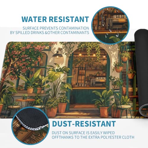 Japanese Coffee Shop Mouse Pad Desk Mat XL Extended Large Gaming Desk Pad Mousepad, Green Plant Computer Laptop Keyboard and Mouse Mat, Desktop Protector Mat for Office and Home 31.5x11.8 in - view 6