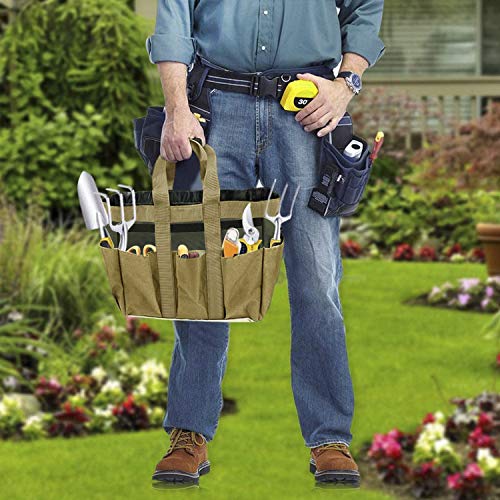 Garden Tote,Tool Bags Gardening Tote Bag Outdoor Multi Pocket Garden Tool Kit Holder Bag Compact Hand Tool Gardeners Storage Bag Tote Organizer Yard Plant Tool Carrier Bag Pouches (Light Brown) - view 5