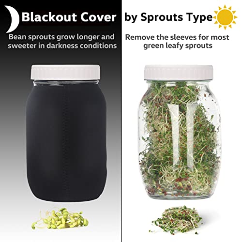 Complete Sprouting Jar Kit| 2 Wide Mouth Mason Jars, 316 Screen Sprout Lids, Blackout Sleeves, Tray, Stand| Sprouter Set for Growing Broccoli, Alfalfa and More-Seeds not Included - view 2