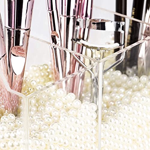 Clear Makeup Brush Holder, Acrylic Makeup Brush Organizer For Vanity, Cosmetic Brush Storage Box with Pearls, For Bathroom, Bedroom, Vanity Countertop - view 4