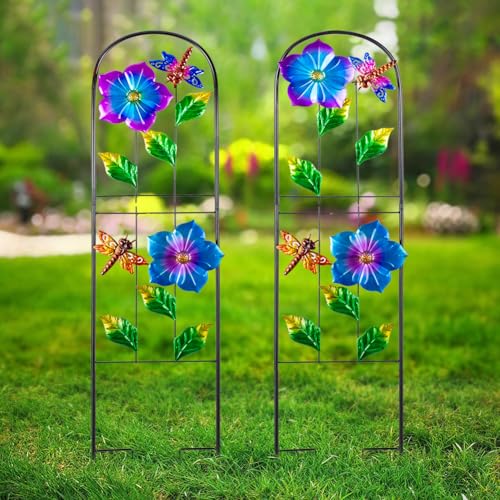 Metal Garden Trellis for Climbing Plants,2 Packs Dragonfly Outdoor Decorative Flowers Arch Fence Trellis for Outdoor Patio,Garden,Lawn,Yard,Backyard,Wall Brackets 45'' H x 10'' W - view 7