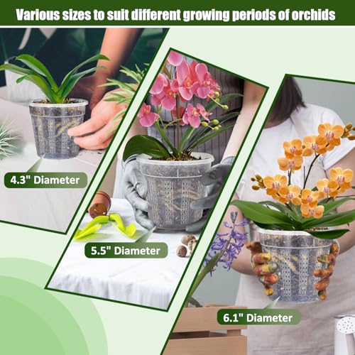 Orchid Pot with Saucers, 3 Each of 4.3",5.5",6.1" Orchid Pots with Holes,9 Pack Clear Planter for Indoor Outdoor Plants (3 Each of 4.3",5.5",6.1" with Saucers) - view 2