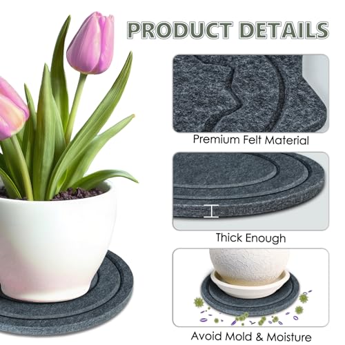 Felt Plant Saucer Mat - 3 Pcs 8 Inch Water Absorbent Planter Coaster, 0.4 Inch Thick Flower Pot Saucer Pad, Planting Drip Tray for Indoors, Fabric Protective Plate for Tabletop and Floor Surface - view 6