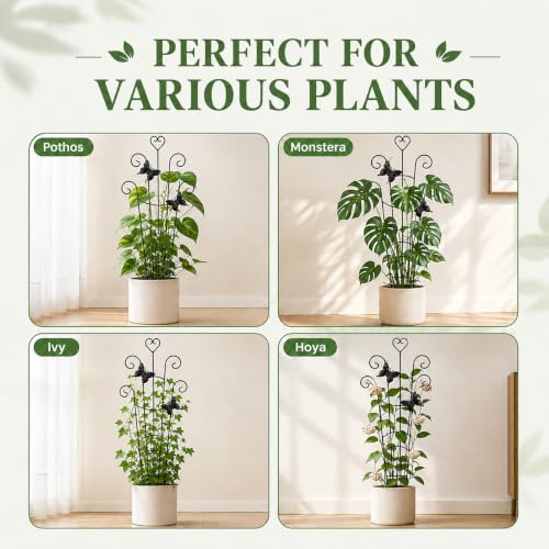 32.6in Plant Trellis for Climbing Plants Indoor with Butterflies, Expandable Large Metal Trellis for Potted Plants, Heavy-Duty Tall Pothos Plant Climber Support for Ivy Pothos Hoya Monstera, 2P - view 6