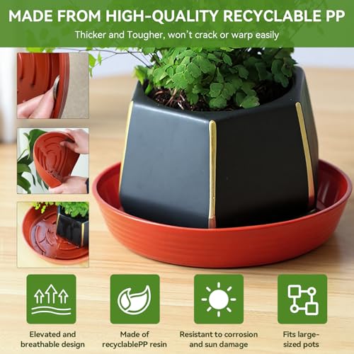 15 Pack Plant Trays for Pots 1.5" Deep Plant Saucers, Heavy Duty 8" 10" 12 inch Plant Tray Bulk Thickened Plant Plates to Catch Water, Durable Plant Saucer Flower Pot Accessories - view 5