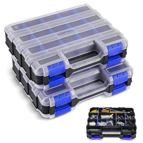 2 Pack Small Parts Organizers, 34-Compartments Double-Sided Tool Box