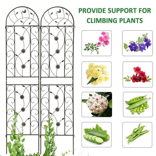 4 Pack Metal Garden Trellis 86.7" Tall Outdoor Climbing Plant Support for Roses, Flowers, Rustproof Durable Brown Galvanized Tube, Lawn Garden Fence Decor Screen (4, Retro-86.7" H) - view 5