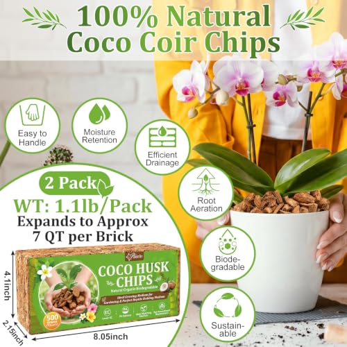 Organic Coco Coir Chips for Plants Coconut Husk Substrate 2Pcs, 2.2lb - view 2