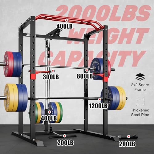 S11 Power Cage, 2000LB Multi-Function Power Rack with LAT Pulldown, Squat Rack with Adjustable Pulley System and Training Attachments, Weight Rack for Home Gym - view 4
