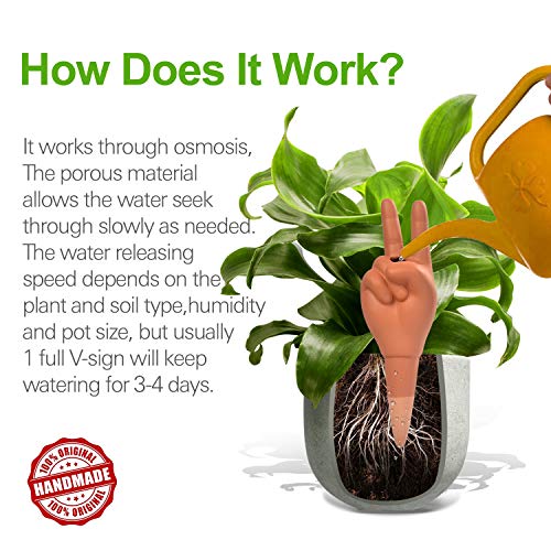 4 Pack 9" Tall Peace Hands for Plant Auotmatic Watering Devices - Terracotta Plants Self Watering Spikes Stakes - Home Garden Decorative Waterer(Peace V Sign Hand) - view 5