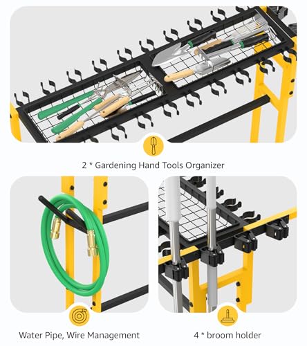 Garage Organization with Wheels, Outdoor Gargen Yard Shed Tools Organizer Cart, Home Storage for Cleaning Supplies Organizer, Broom Holder, for Shovel and Rake, Long Farming and Farming Tools. - view 4