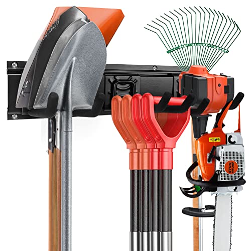Garden Tool Storage Rack, Outdoor Power Tools Hangers for Garage Wall Organization with 6 assorted Multi-Purpose Hooks, Organizer Holders for Landscaping Equipment, Folding Chairs, Ladders etc. - view 2