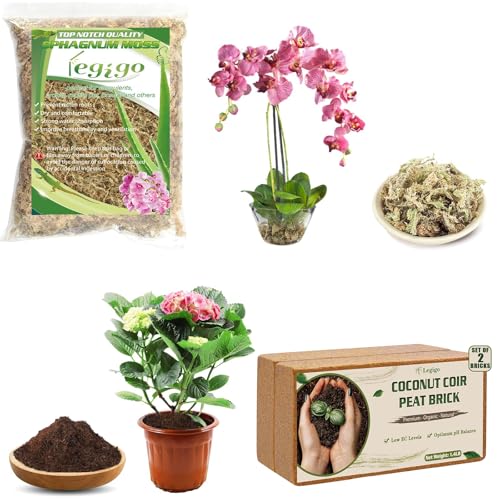 4 Quarts Natural Sphagnum Moss Potting Mix & 2 Pack Premium Coco Coir Brick for Plants- Potting Soil Mix Planting Growing Medium for Plants Gradening