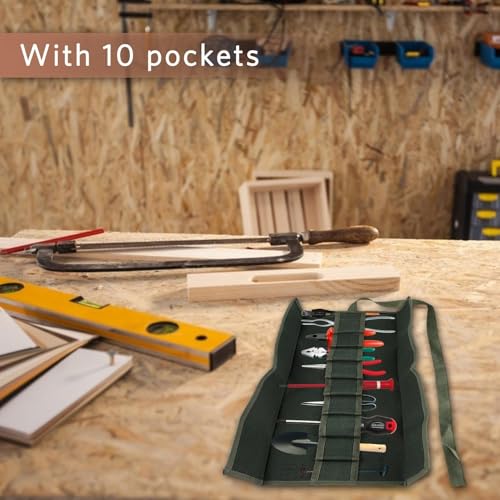 Tool Roll Up Pouch, Tool Rolls Bags Heavy Duty Canvas Roll-up Bonsai Tool Storage Bag with 10 Pockets for Garden Pockets Tool Roll Organizer - view 4
